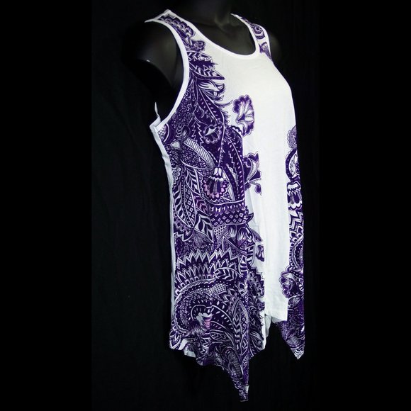 NEW Roaman's L-18/20 Handkerchief Hem Trapeze Tunic Tank Top Purple Lace Print - Picture 5 of 13
